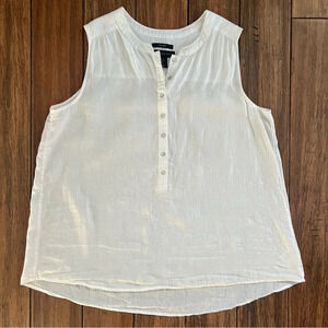 TAHARI White 100% Linen Boho Lagenlook Contemporary Oversized Tunic Top Neutral